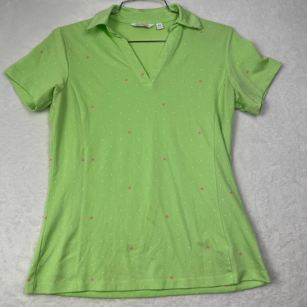 Lady Hagen Green and Pink Polka Dot Blouse